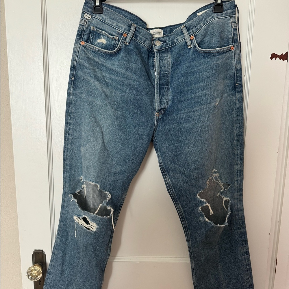 Citizens Of Humanity Distressed Blue Straight Leg Jeans